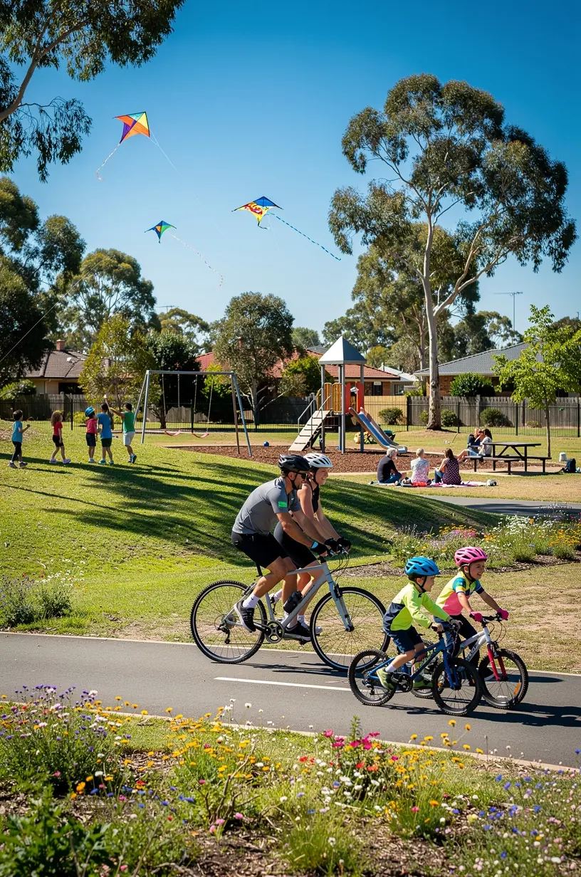 A family walking along a shaded walking trail with easy terrain suitable for all ages in an Australian national park.